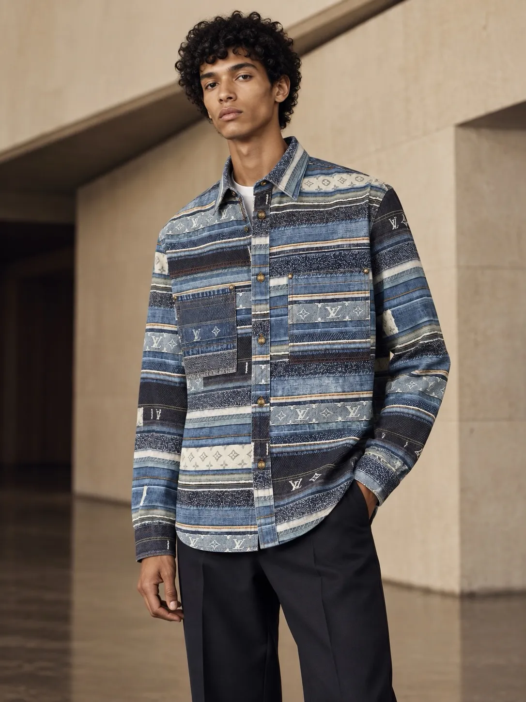 Louis Vuitton/Louis Vuitton jacquard striped denim shirt